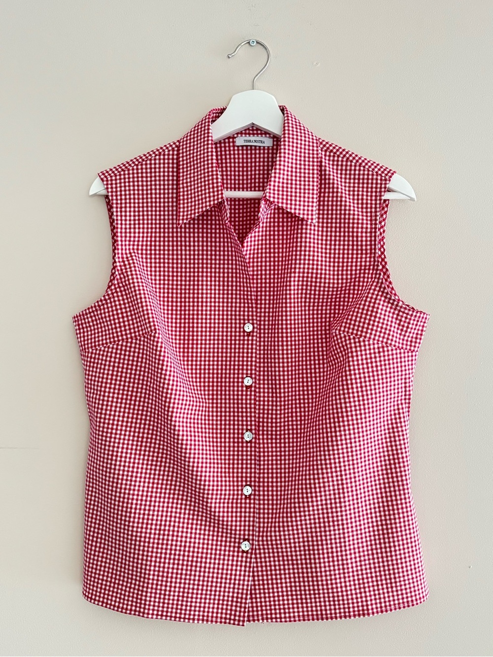 Terra Nostra Red Gingham Sleeveless Blouse Size Large Cotton/Spandex Pre-Owned